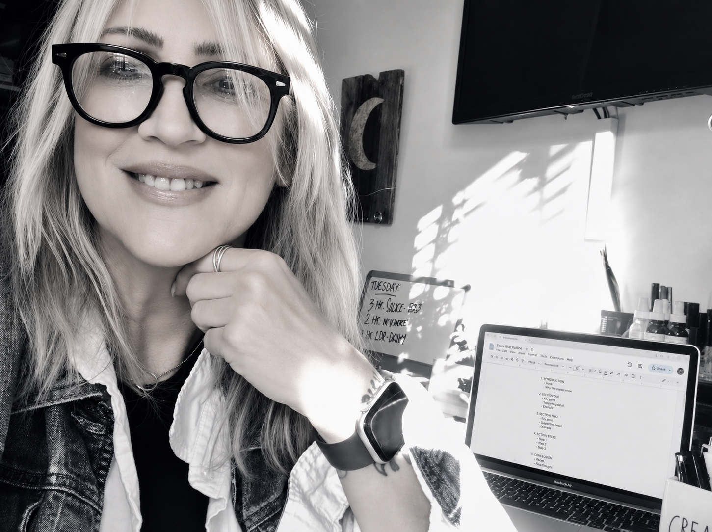 Eileen Honey Strauss, editorial strategist and writer, at her desk.